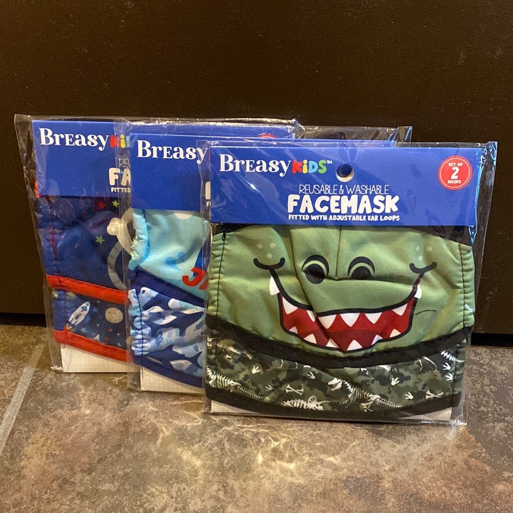 New Lot of 3 face masks. Sharks, Space and Dinosaur reusable and washable.